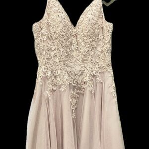 JJs House Cream and Pink Pleated V-Neck Gown for Brides